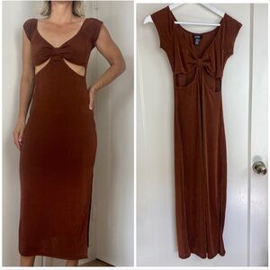 Just Polly 90s Y2K New York Copper Bronze Metallic Cut Out Maxi Dress Medium